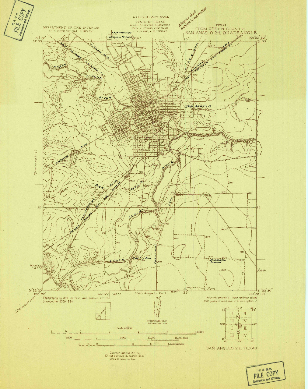 USGS 1:48000-SCALE QUADRANGLE FOR SAN ANGELO 2-B, TX 1924