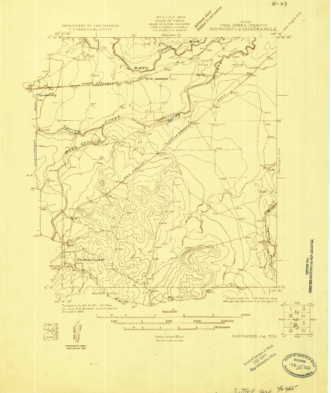 USGS 1:48000-SCALE QUADRANGLE FOR SHERWOOD 1-D, TX 1924