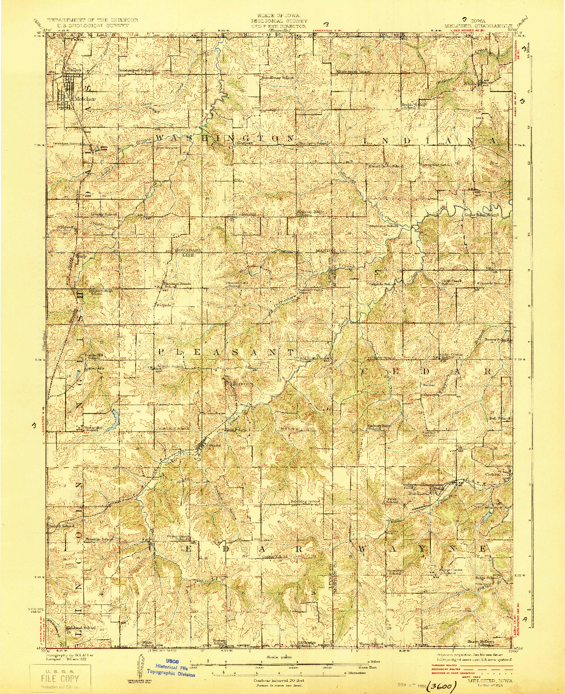 USGS 1:62500-SCALE QUADRANGLE FOR MELCHER, IA 1924