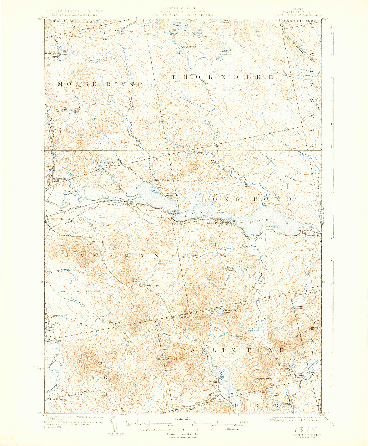 USGS 1:62500-SCALE QUADRANGLE FOR LONG POND, ME 1924