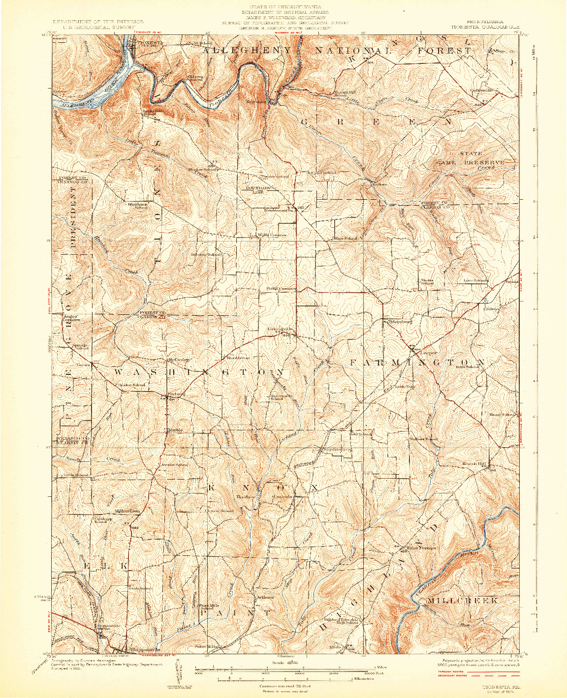 USGS 1:62500-SCALE QUADRANGLE FOR TIONESTA, PA 1924