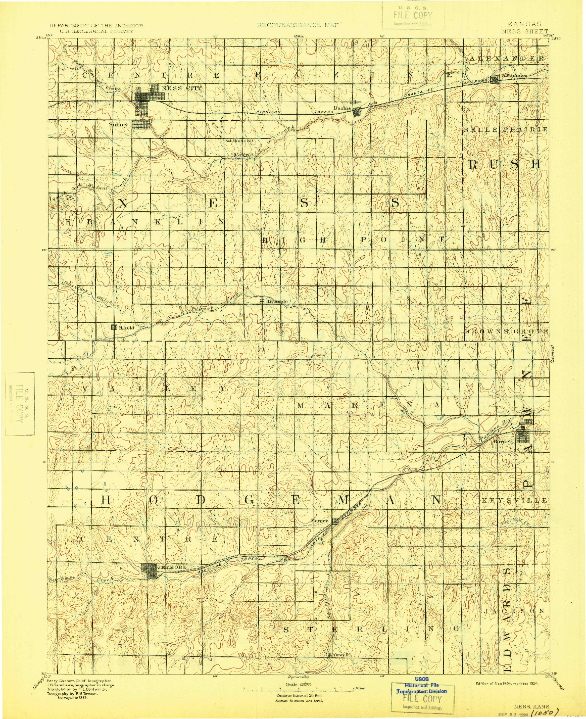 USGS 1:125000-SCALE QUADRANGLE FOR NESS, KS 1894