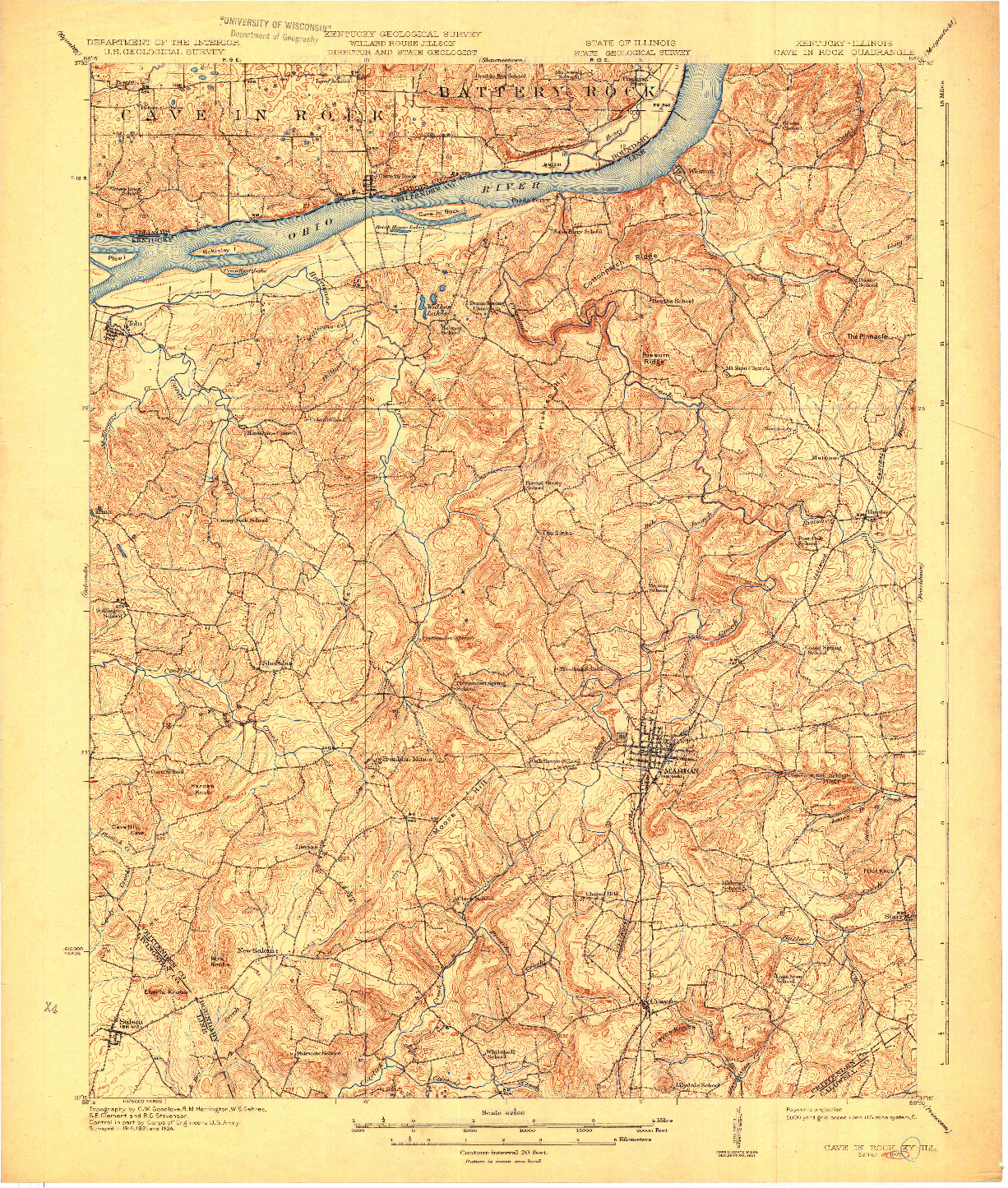 USGS 1:62500-SCALE QUADRANGLE FOR CAVE IN ROCK, KY 1925