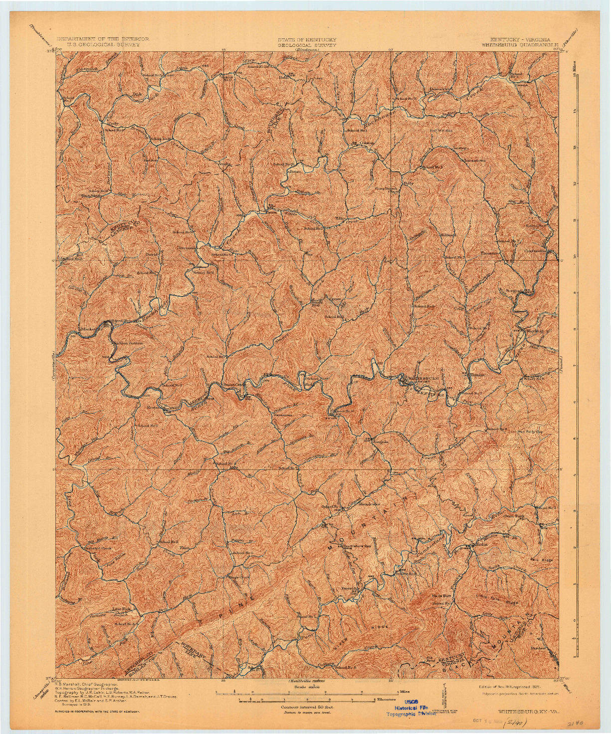 USGS 1:62500-SCALE QUADRANGLE FOR WHITESBURG, KY 1915