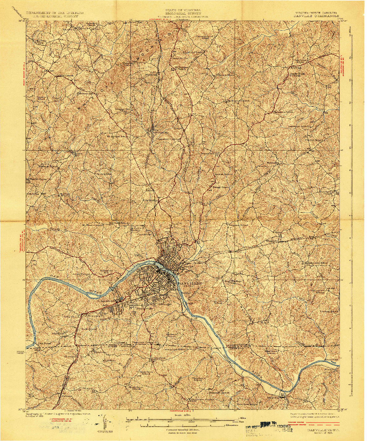 USGS 1:62500-SCALE QUADRANGLE FOR DANVILLE, VA 1925