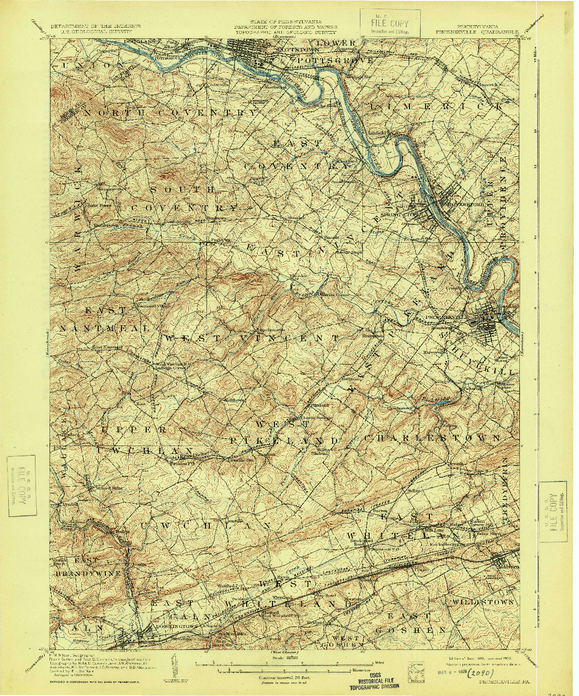 USGS 1:62500-SCALE QUADRANGLE FOR PHOENIXVILLE, PA 1906