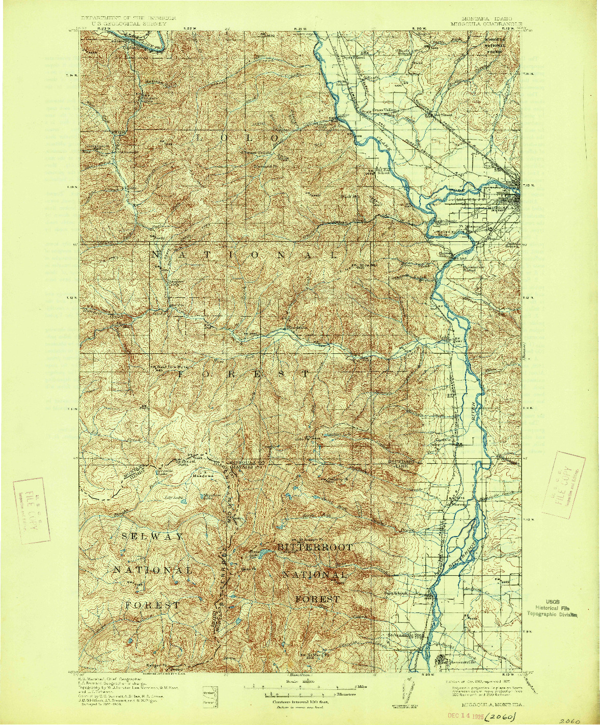 USGS 1:125000-SCALE QUADRANGLE FOR MISSOULA, MT 1912