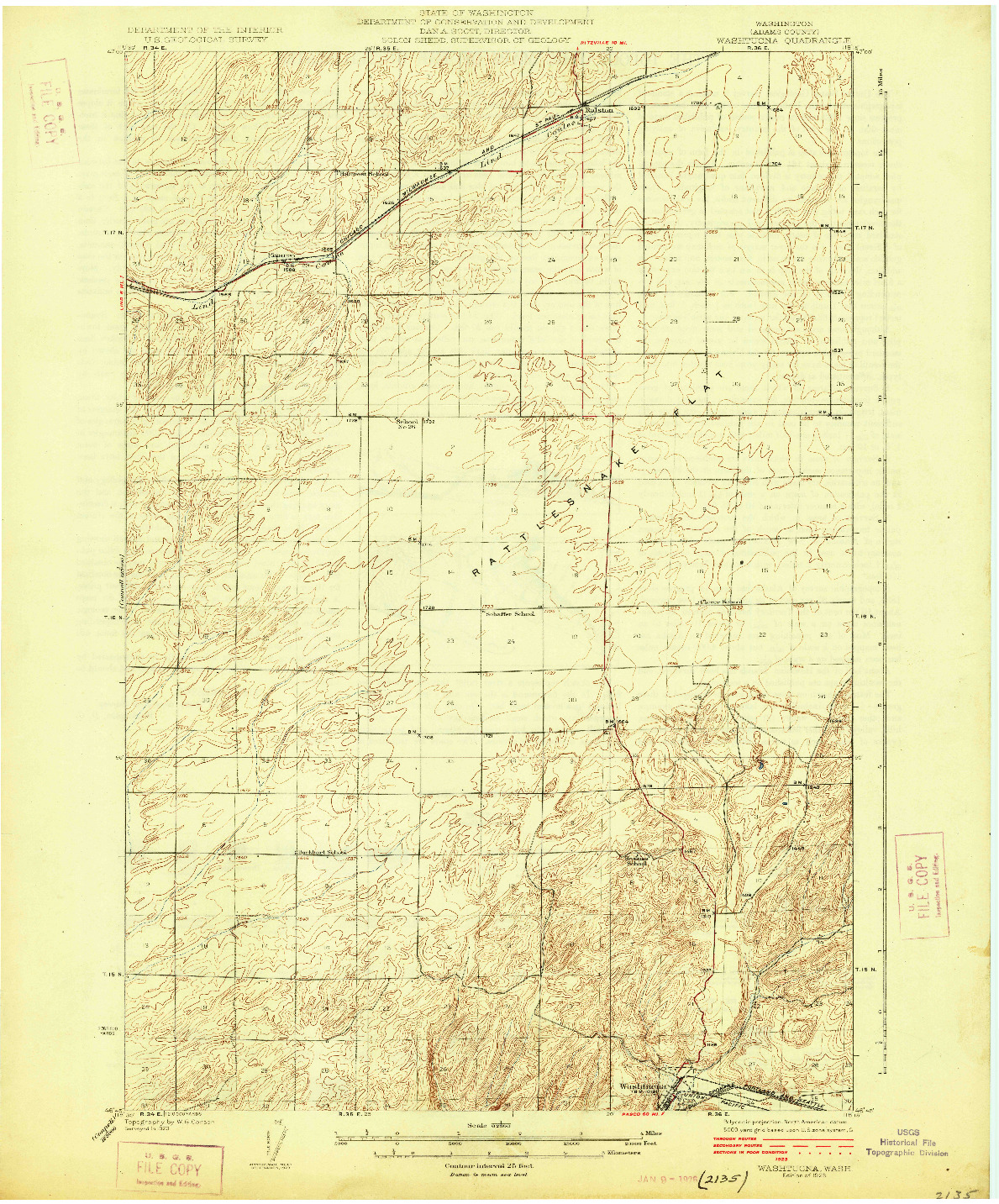 USGS 1:62500-SCALE QUADRANGLE FOR WASHTUCNA, WA 1925