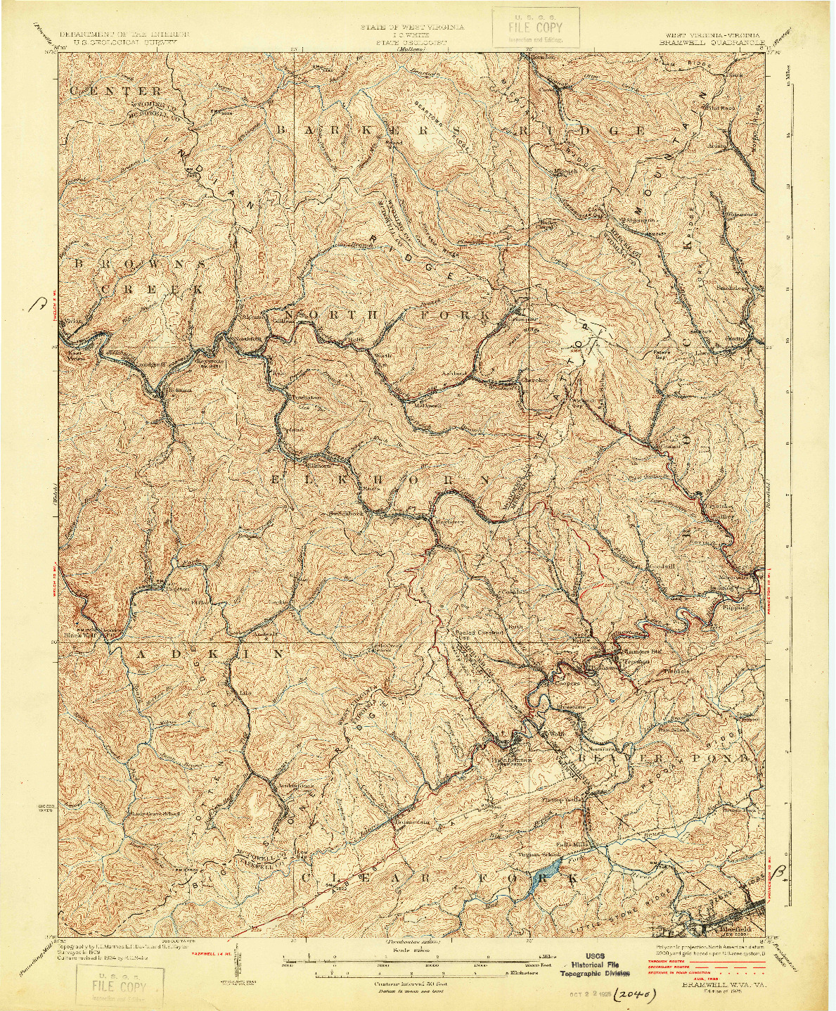 USGS 1:62500-SCALE QUADRANGLE FOR BRAMWELL, WV 1925
