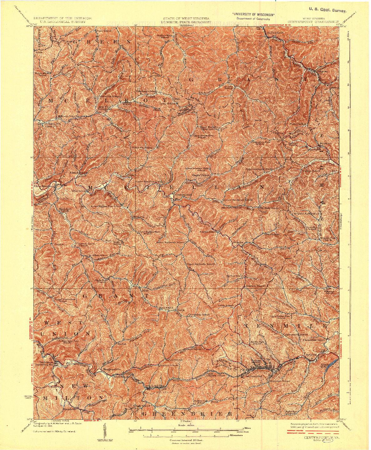 USGS 1:62500-SCALE QUADRANGLE FOR CENTERPOINT, WV 1925