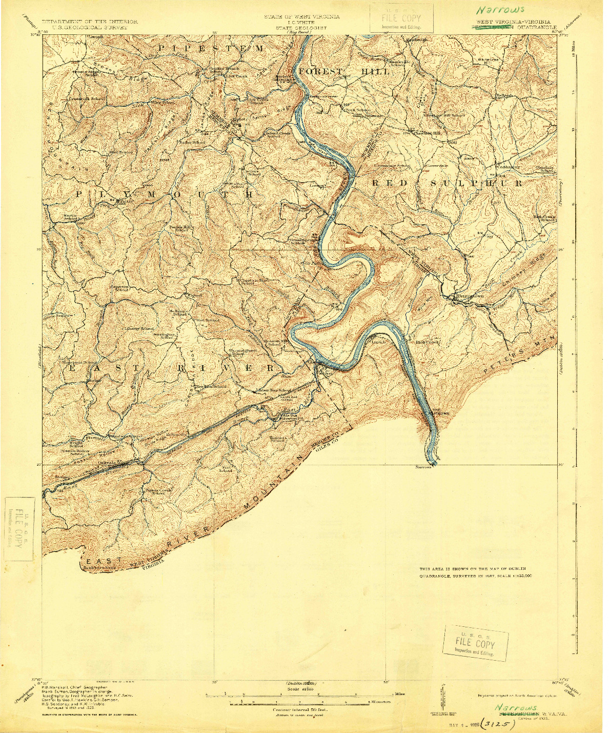 USGS 1:62500-SCALE QUADRANGLE FOR PETERSTOWN, WV 1925