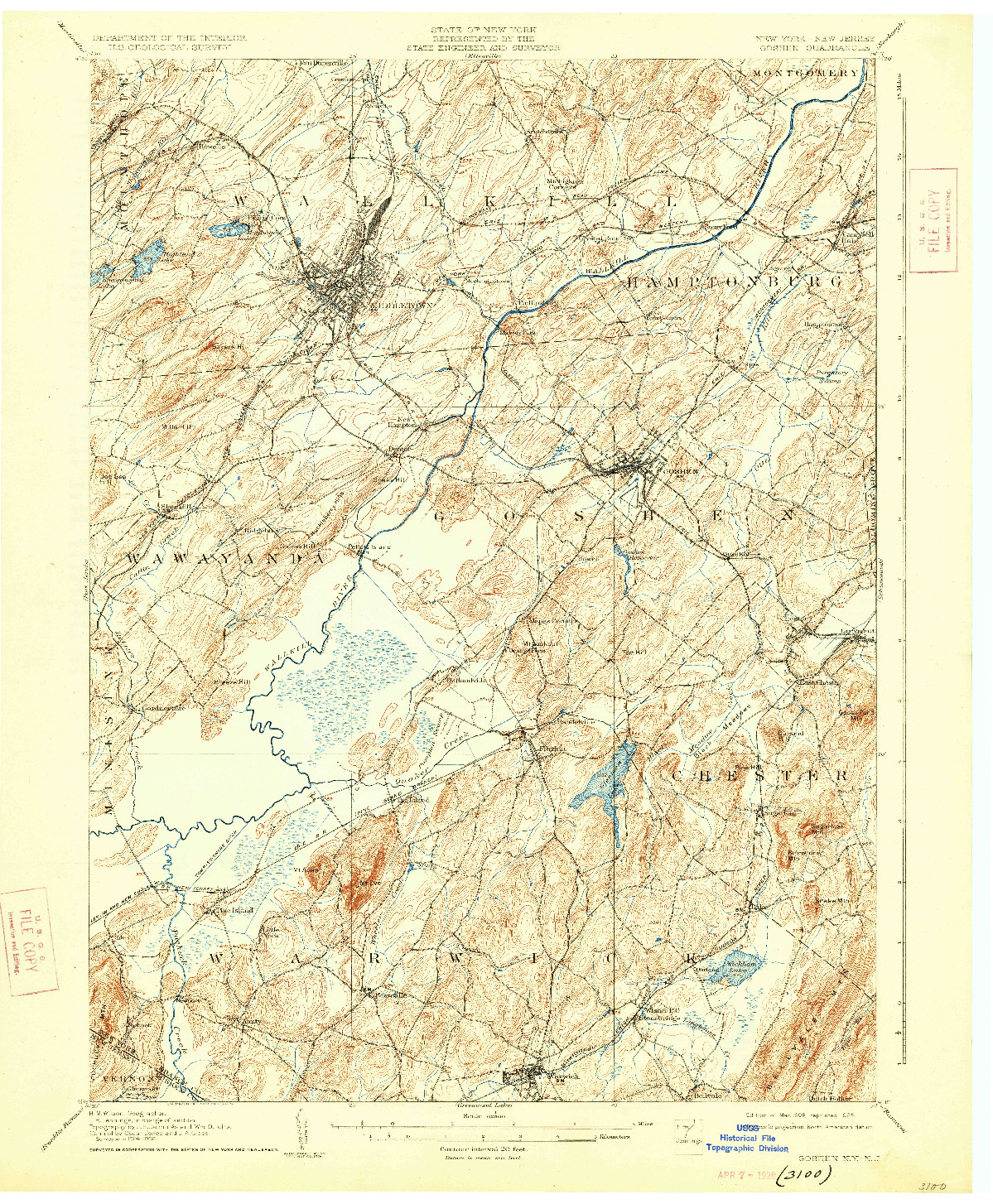 USGS 1:62500-SCALE QUADRANGLE FOR GOSHEN, NY 1908