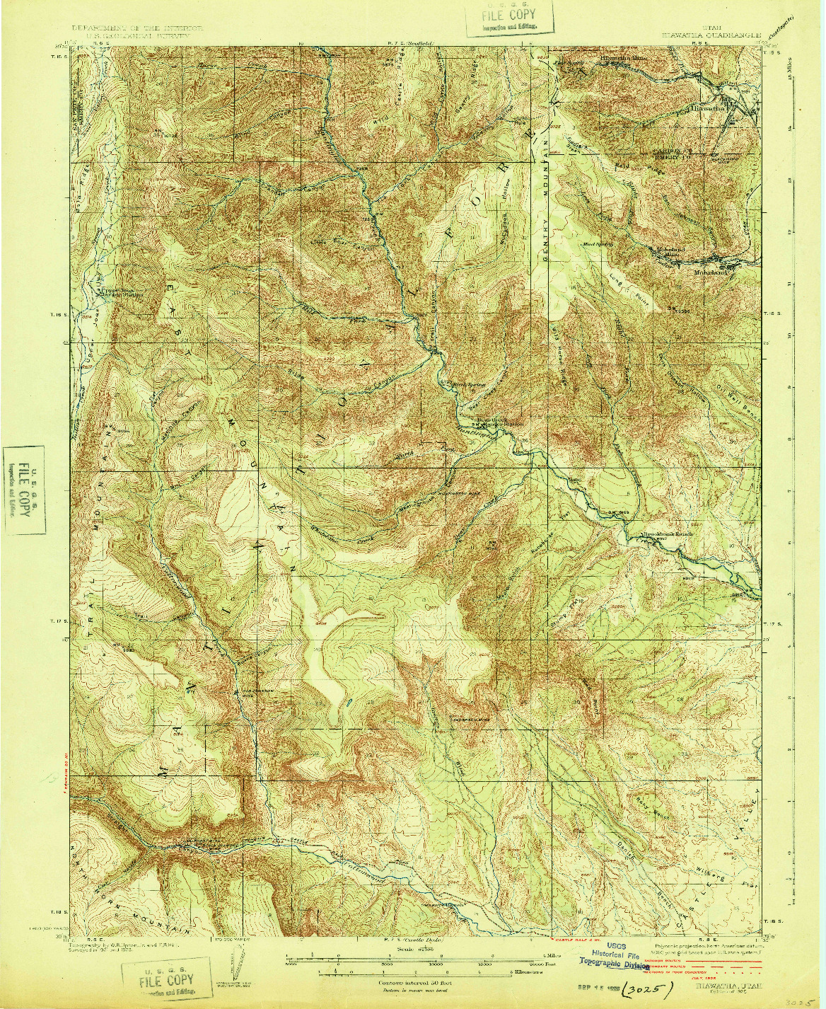 USGS 1:62500-SCALE QUADRANGLE FOR HIAWATHA, UT 1925