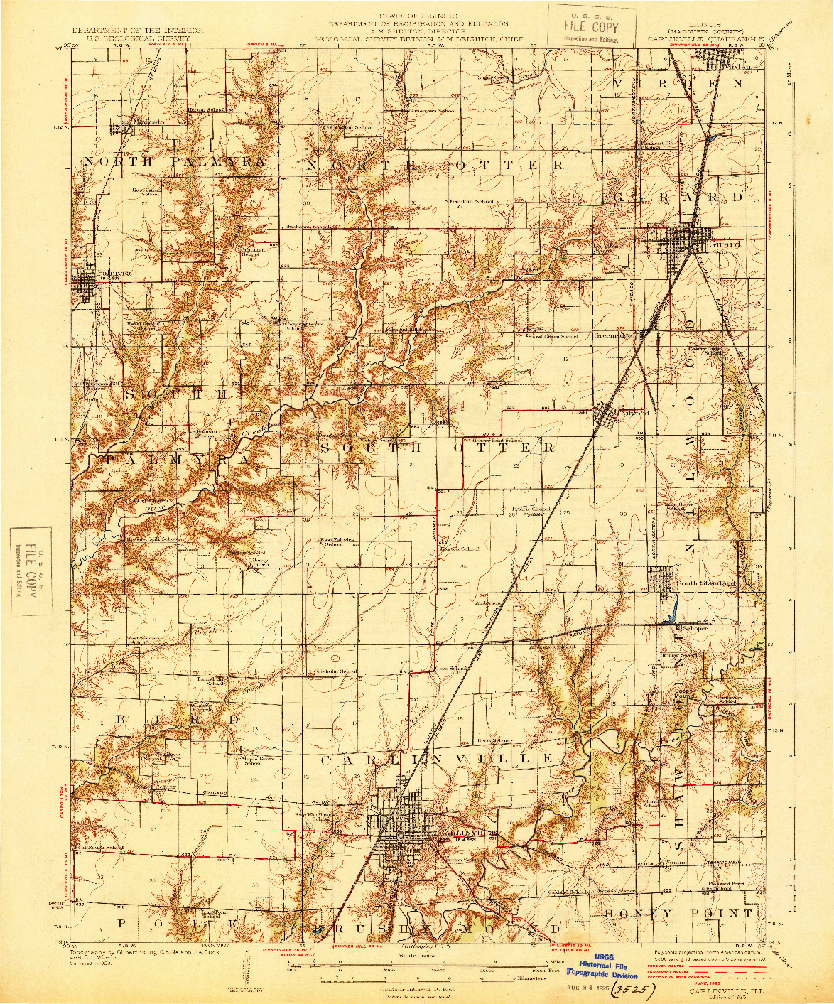 USGS 1:62500-SCALE QUADRANGLE FOR CARLINVILLE, IL 1925