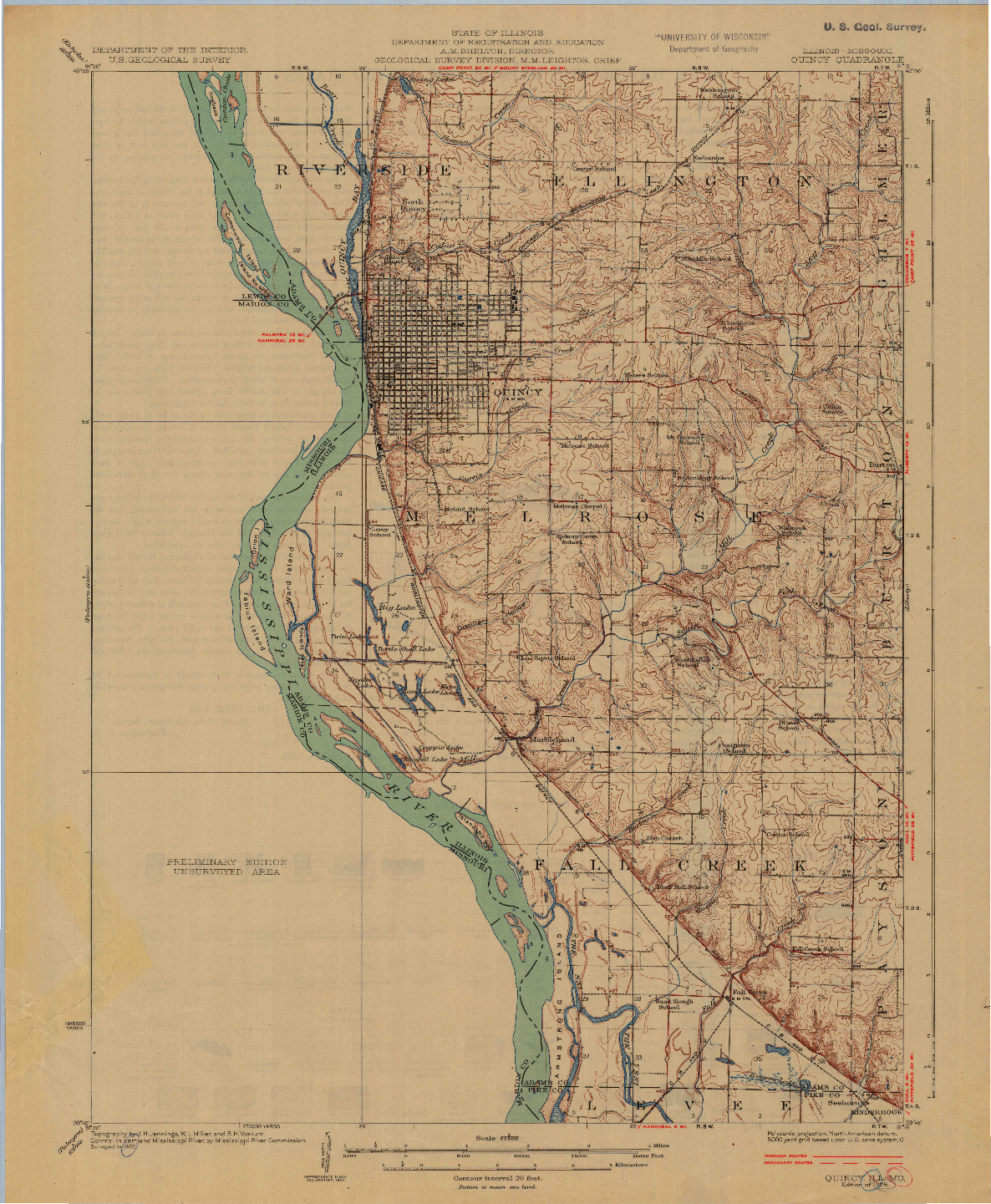USGS 1:62500-SCALE QUADRANGLE FOR QUINCY, IL 1925
