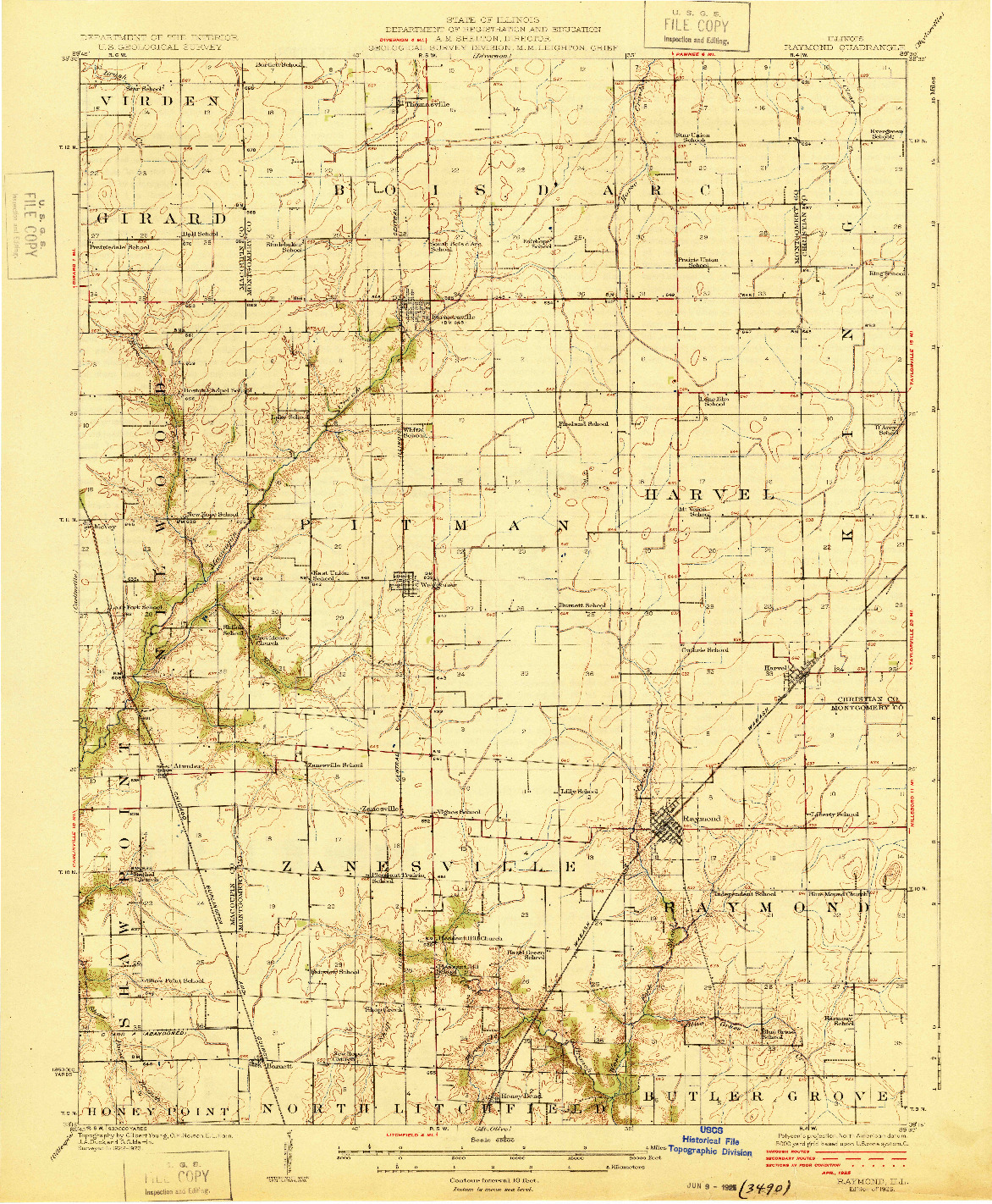 USGS 1:62500-SCALE QUADRANGLE FOR RAYMOND, IL 1925