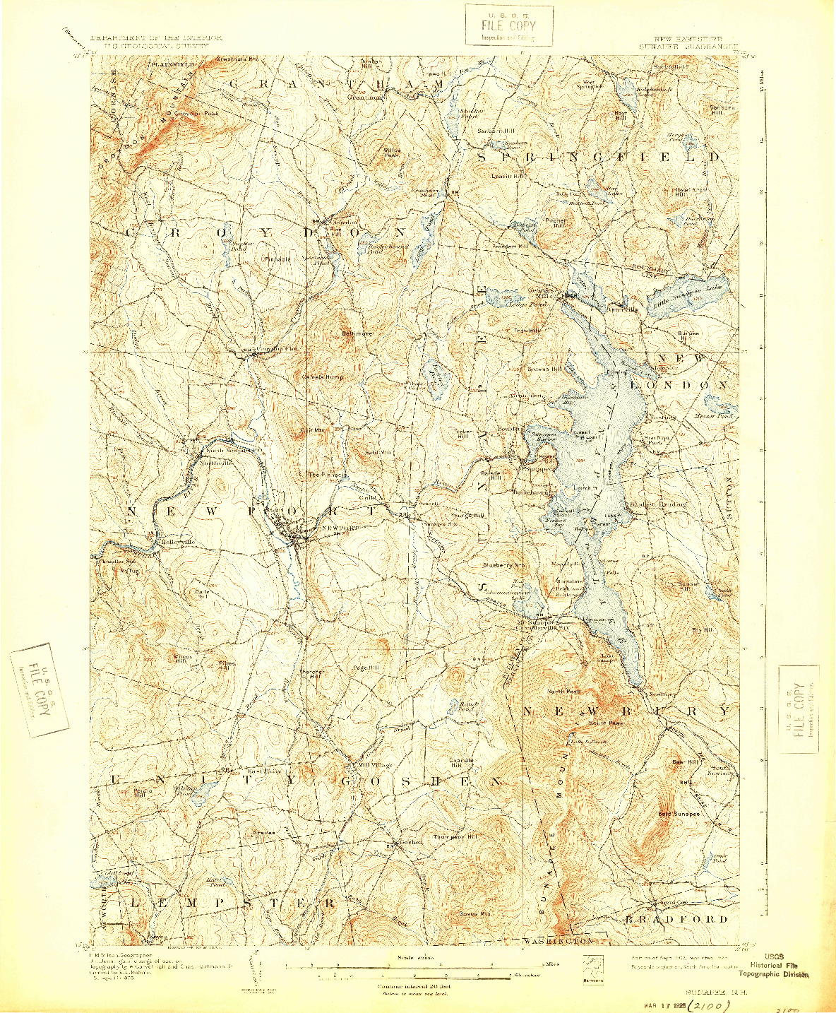 USGS 1:62500-SCALE QUADRANGLE FOR SUNAPEE, NH 1907