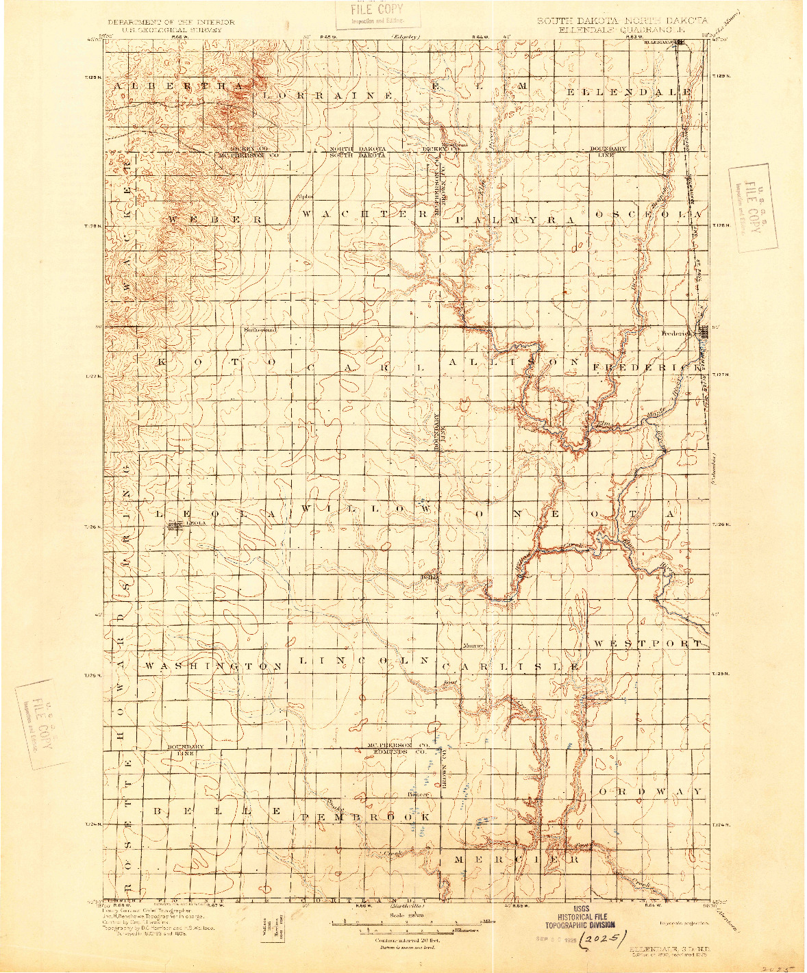 USGS 1:125000-SCALE QUADRANGLE FOR ELLENDALE, SD 1899