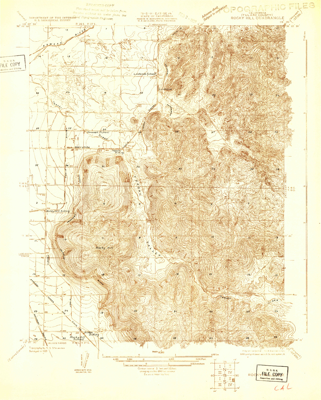 USGS 1:31680-SCALE QUADRANGLE FOR ROCKY HILL, CA 1925