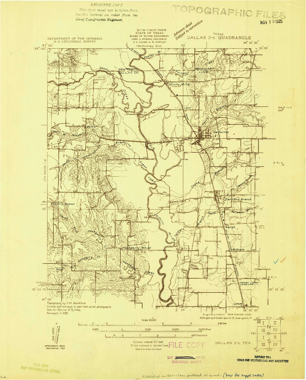 USGS 1:48000-SCALE QUADRANGLE FOR DALLAS 2-B, TX 1925