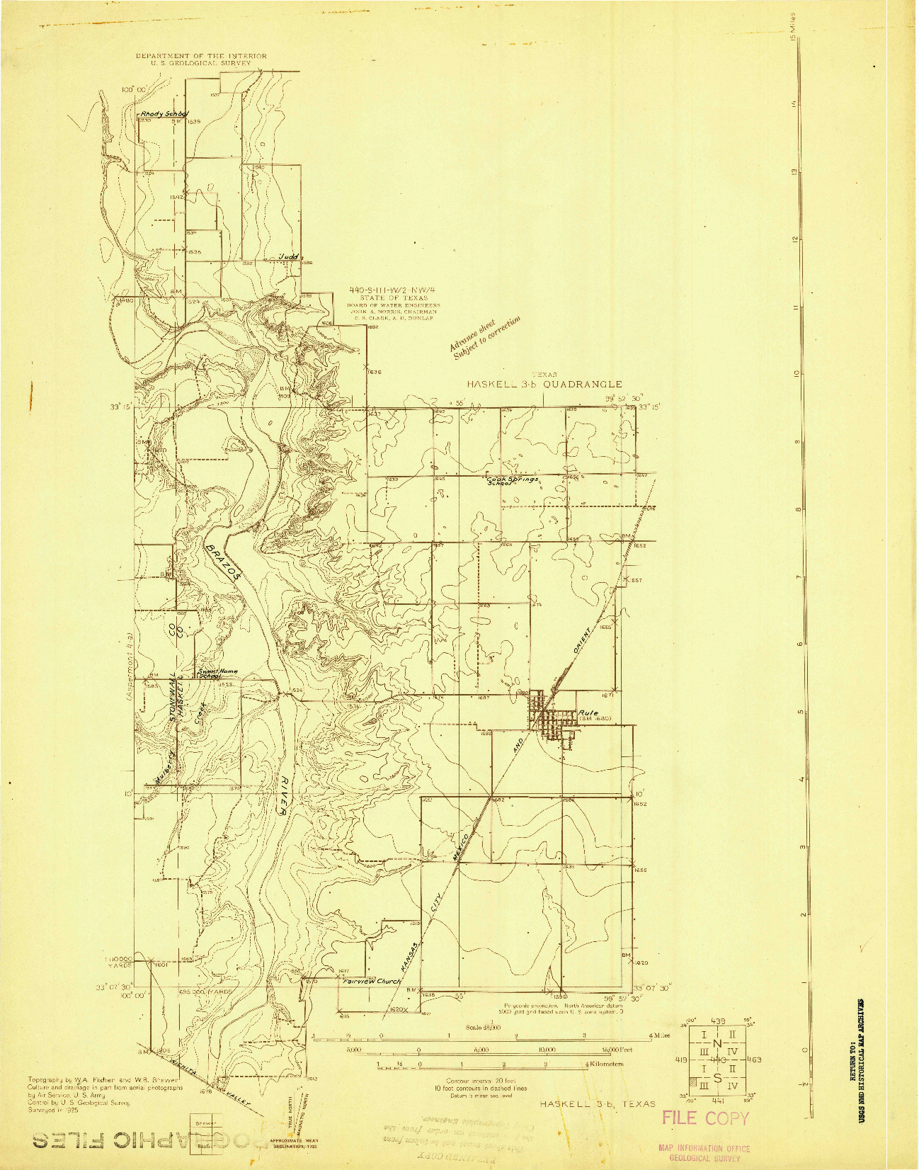USGS 1:48000-SCALE QUADRANGLE FOR HASKELL 3-B, TX 1925