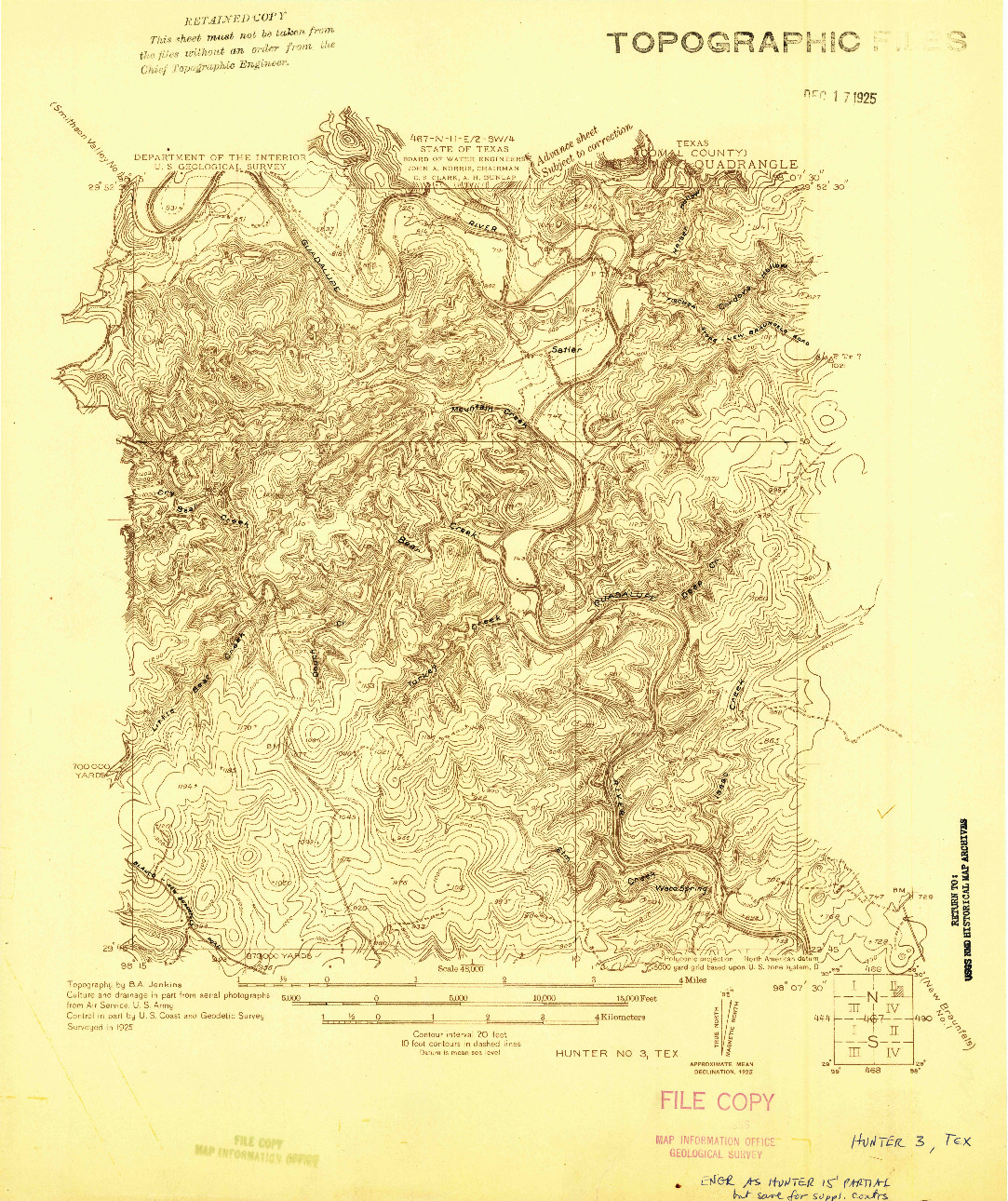 USGS 1:48000-SCALE QUADRANGLE FOR HUNTER NO 3, TX 1925