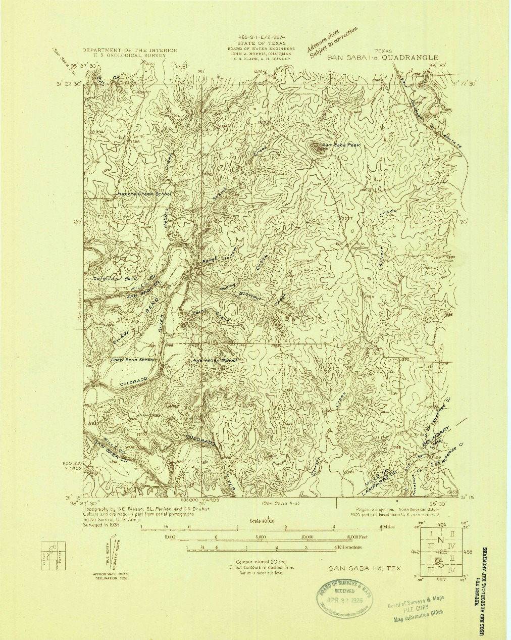 USGS 1:48000-SCALE QUADRANGLE FOR SAN SABA 1-D, TX 1925