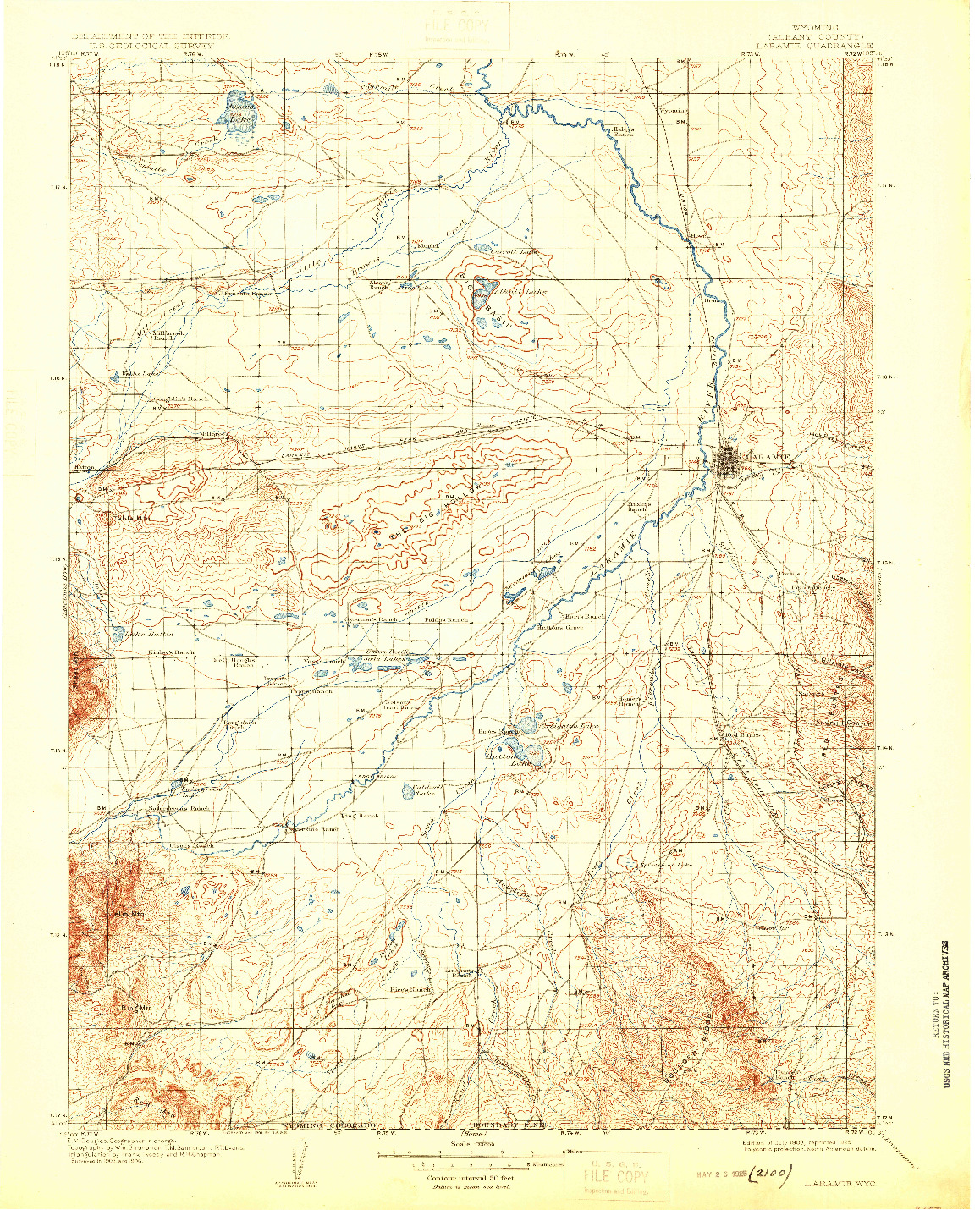 USGS 1:125000-SCALE QUADRANGLE FOR LARAMIE, WY 1908