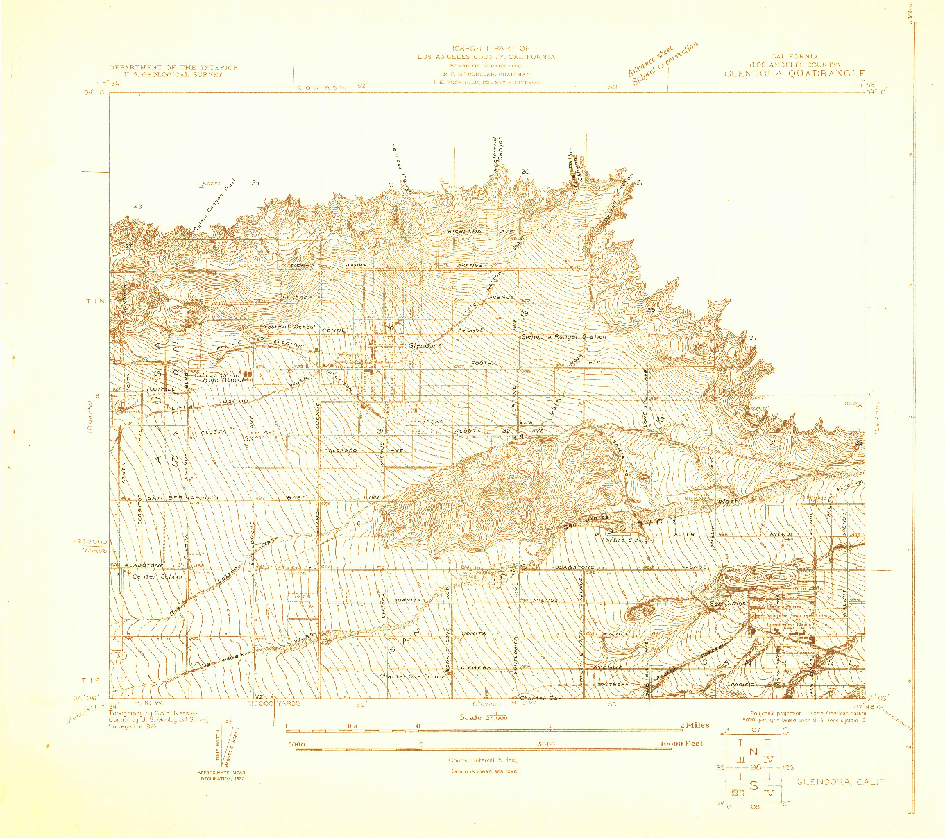 USGS 1:24000-SCALE QUADRANGLE FOR GLENDORA, CA 1925
