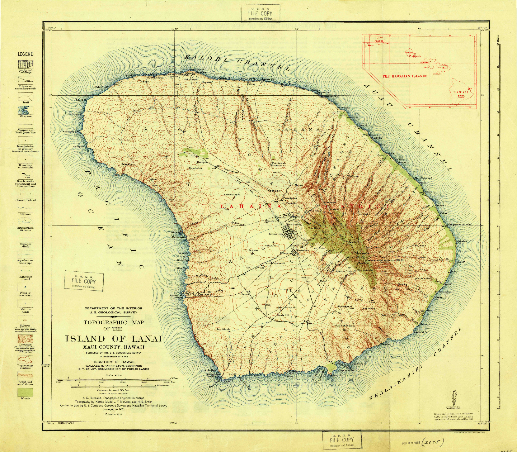 USGS 1:62500-SCALE QUADRANGLE FOR ISLAND OF LANAI, HI 1925