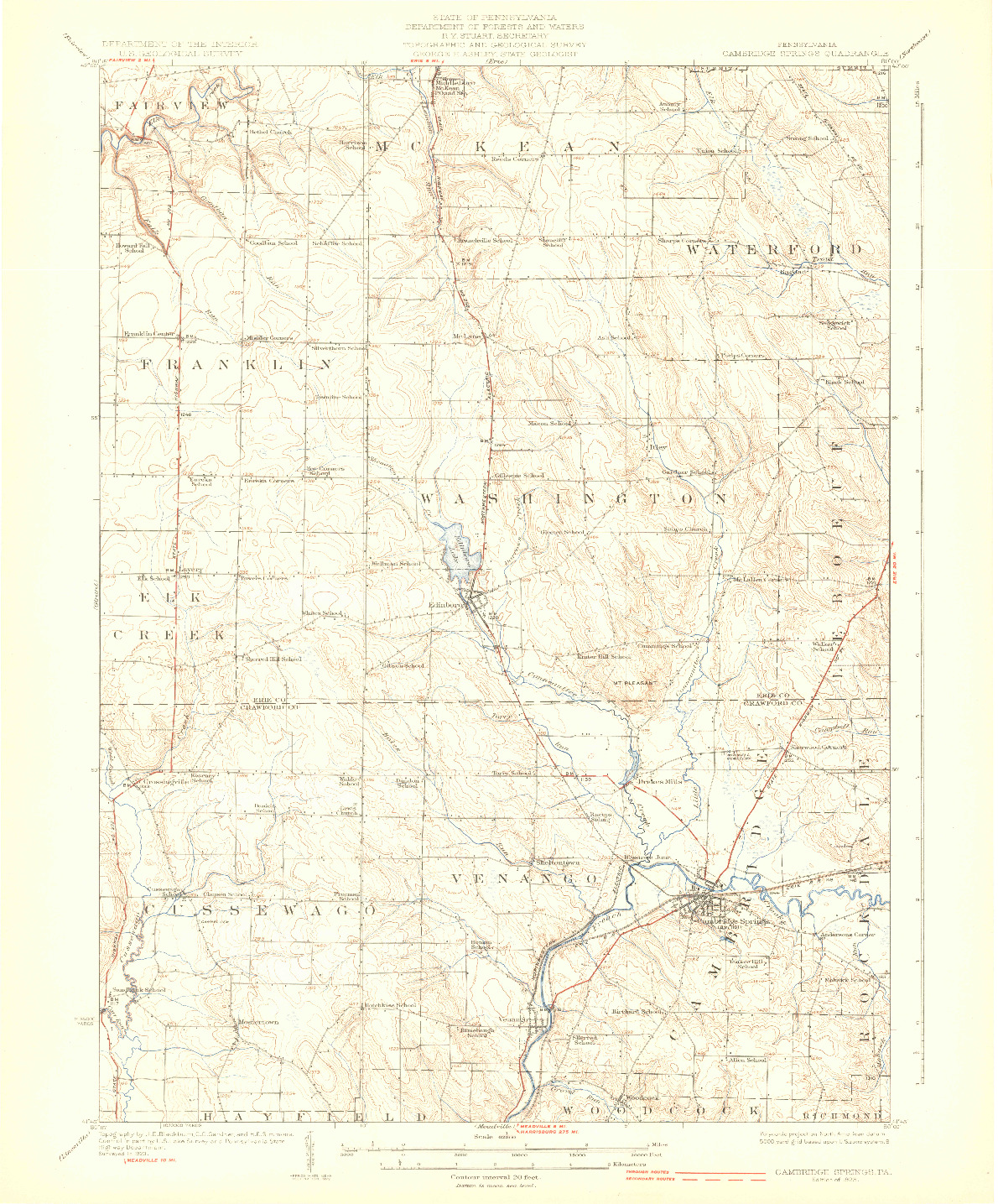 USGS 1:62500-SCALE QUADRANGLE FOR CAMBRIDGE SPRINGS, PA 1925