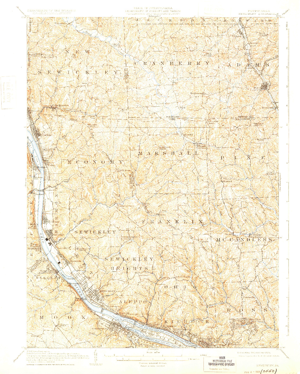 USGS 1:62500-SCALE QUADRANGLE FOR SEWICKLEY, PA 1908