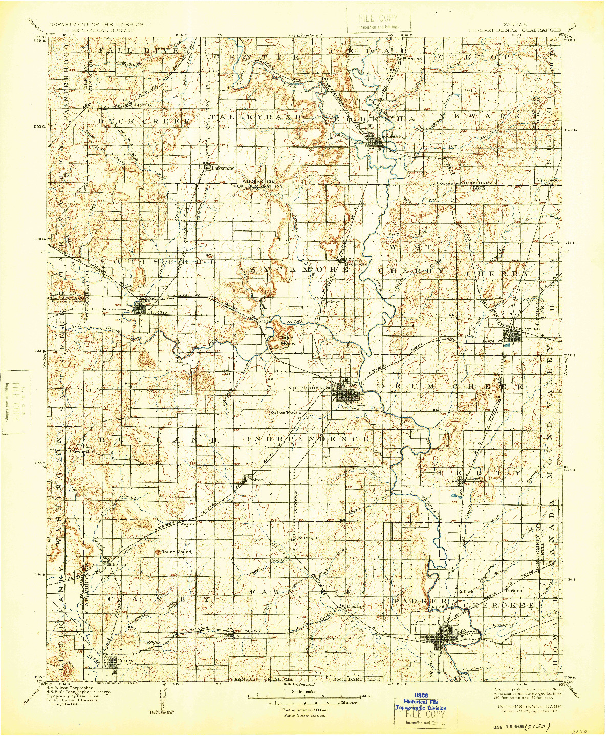 USGS 1:125000-SCALE QUADRANGLE FOR INDEPENDENCE, KS 1905