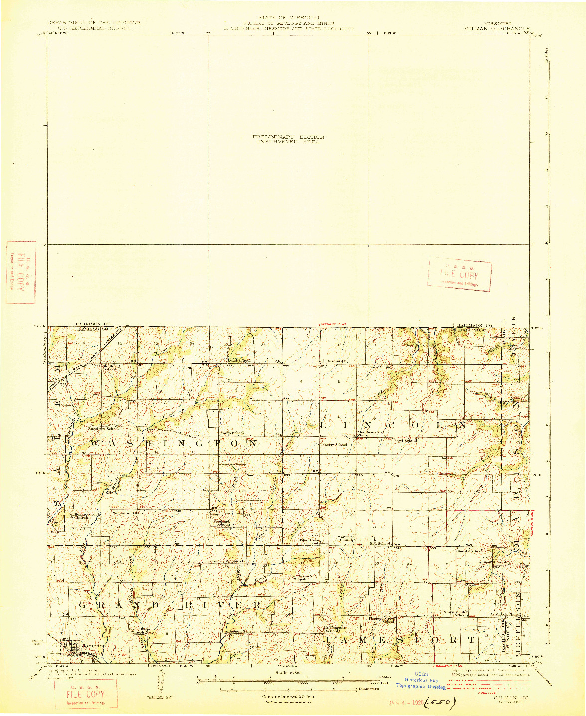 USGS 1:62500-SCALE QUADRANGLE FOR GILMAN, MO 1925