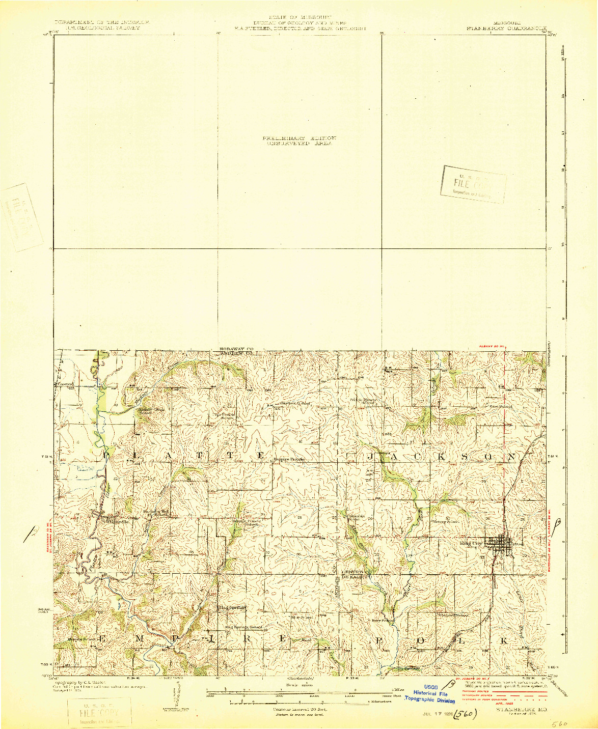 USGS 1:62500-SCALE QUADRANGLE FOR STANBERRY, MO 1925