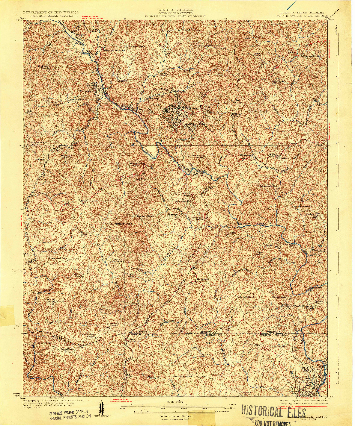 USGS 1:62500-SCALE QUADRANGLE FOR MARTINSVILLE, VA 1926