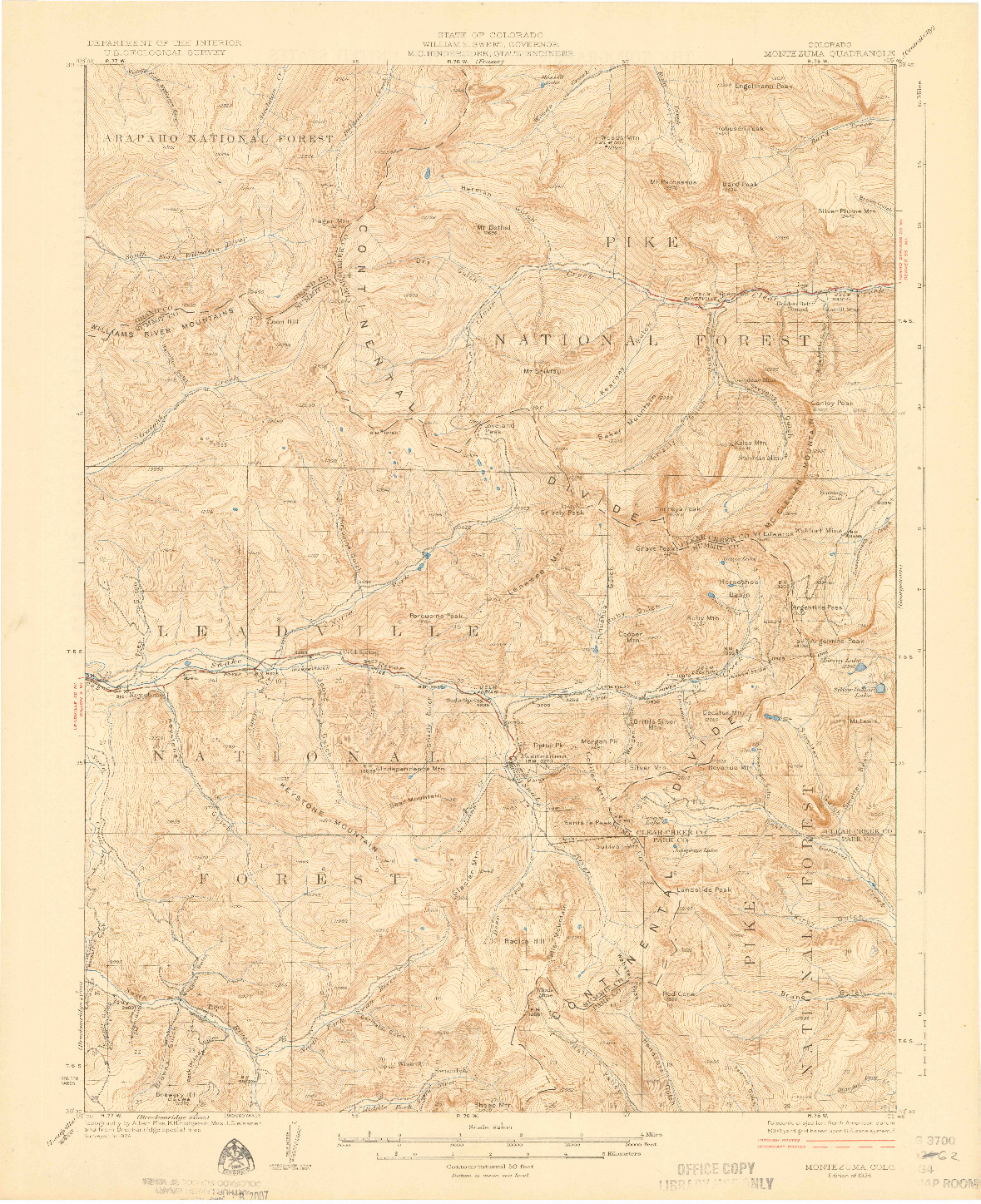 USGS 1:62500-SCALE QUADRANGLE FOR MONTEZUMA, CO 1926