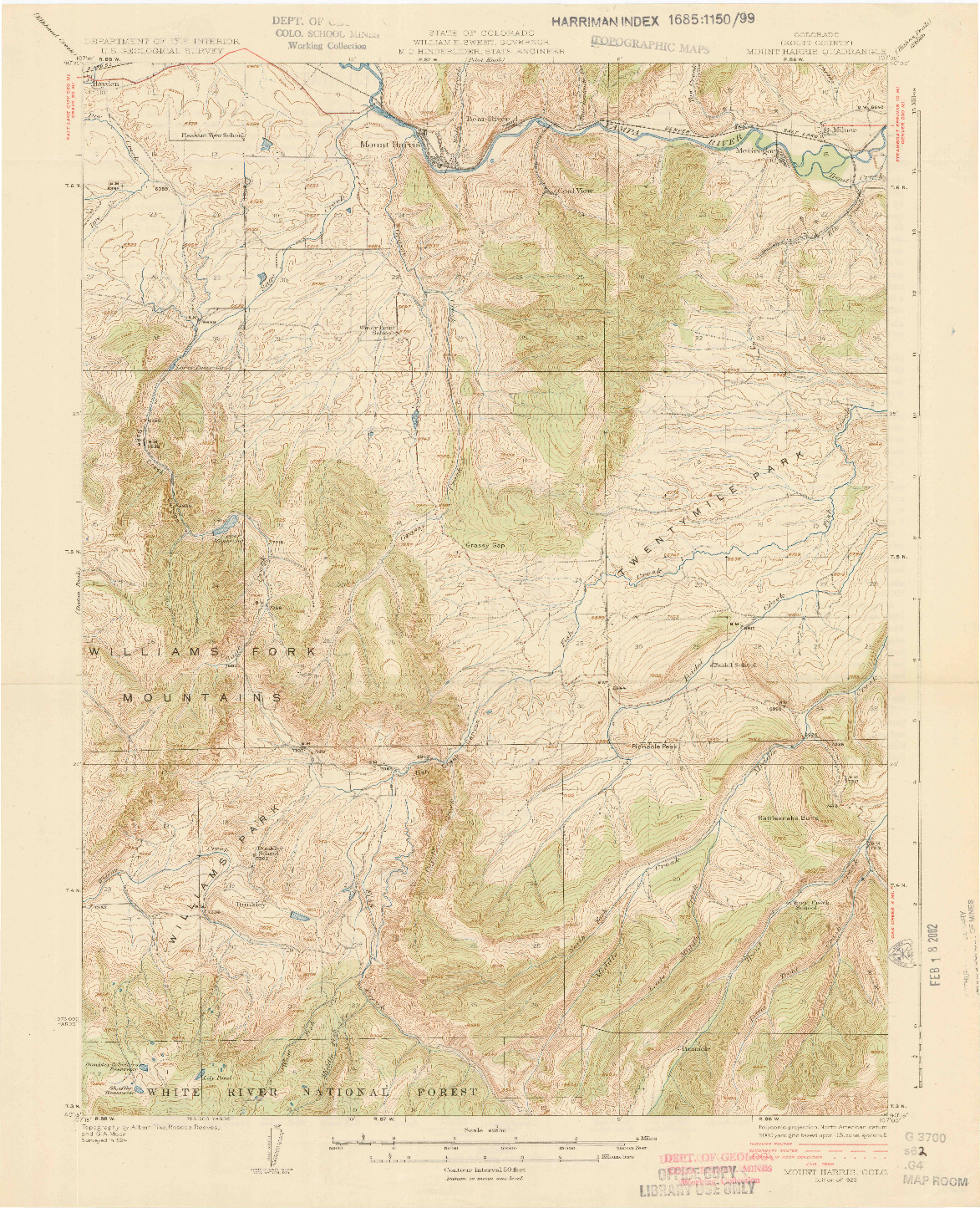 USGS 1:62500-SCALE QUADRANGLE FOR MOUNT HARRIS, CO 1926