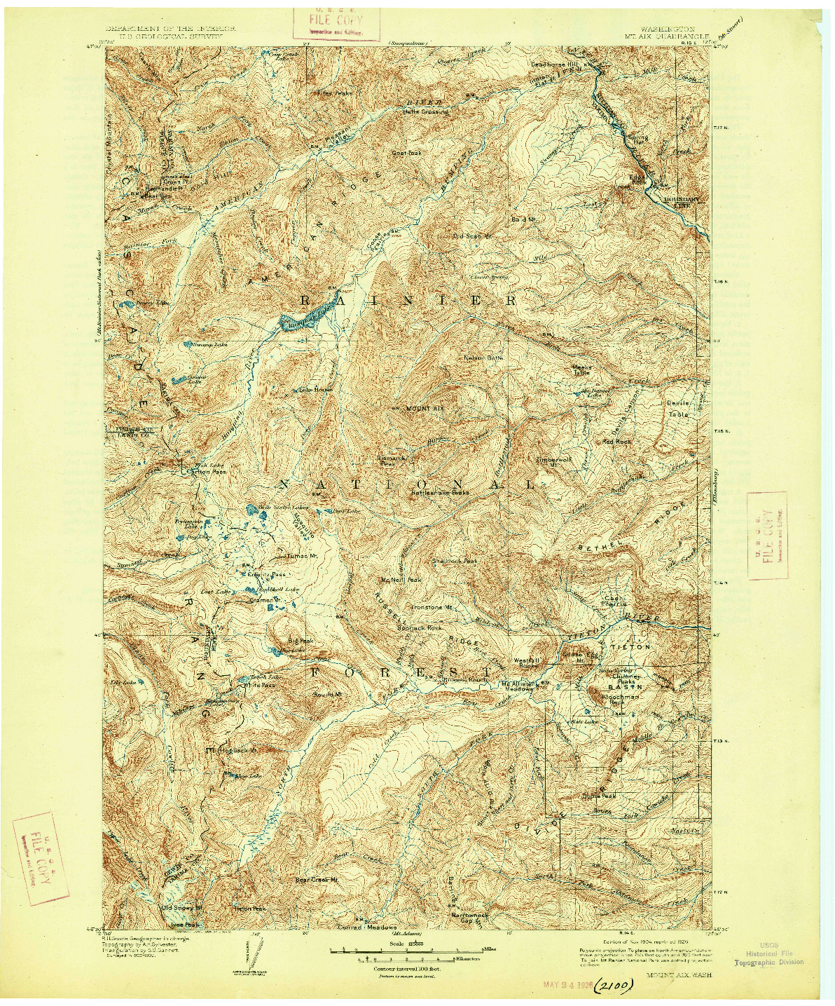 USGS 1:125000-SCALE QUADRANGLE FOR MOUNT AIX, WA 1904