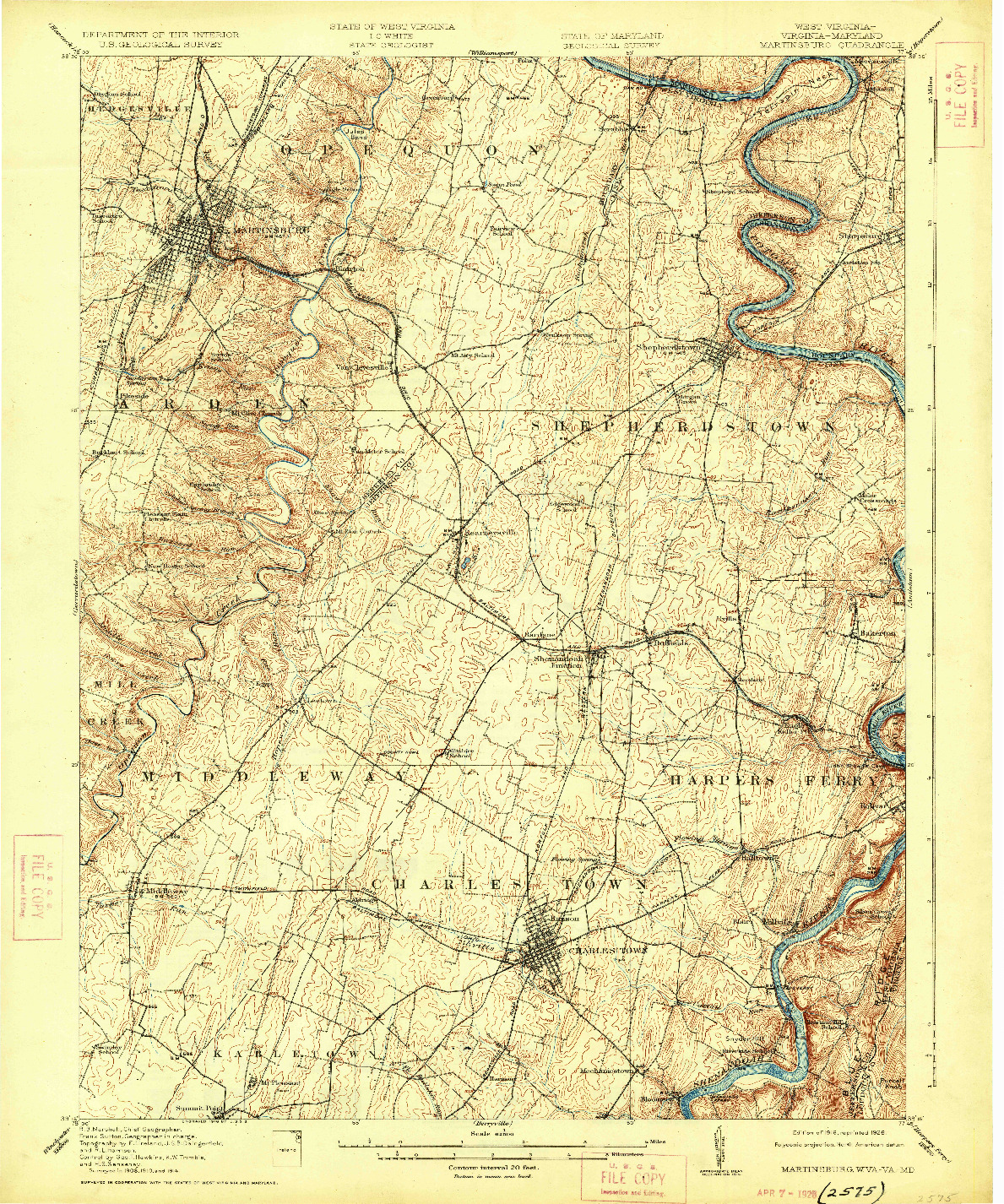 USGS 1:62500-SCALE QUADRANGLE FOR MARTINSBURG, WV 1916