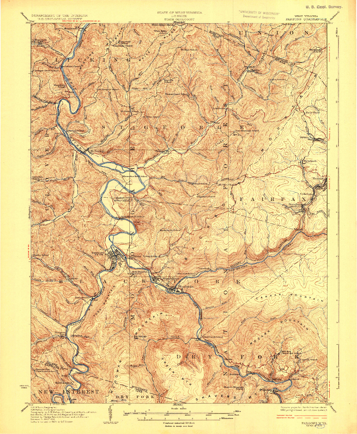 USGS 1:62500-SCALE QUADRANGLE FOR PARSONS, WV 1926