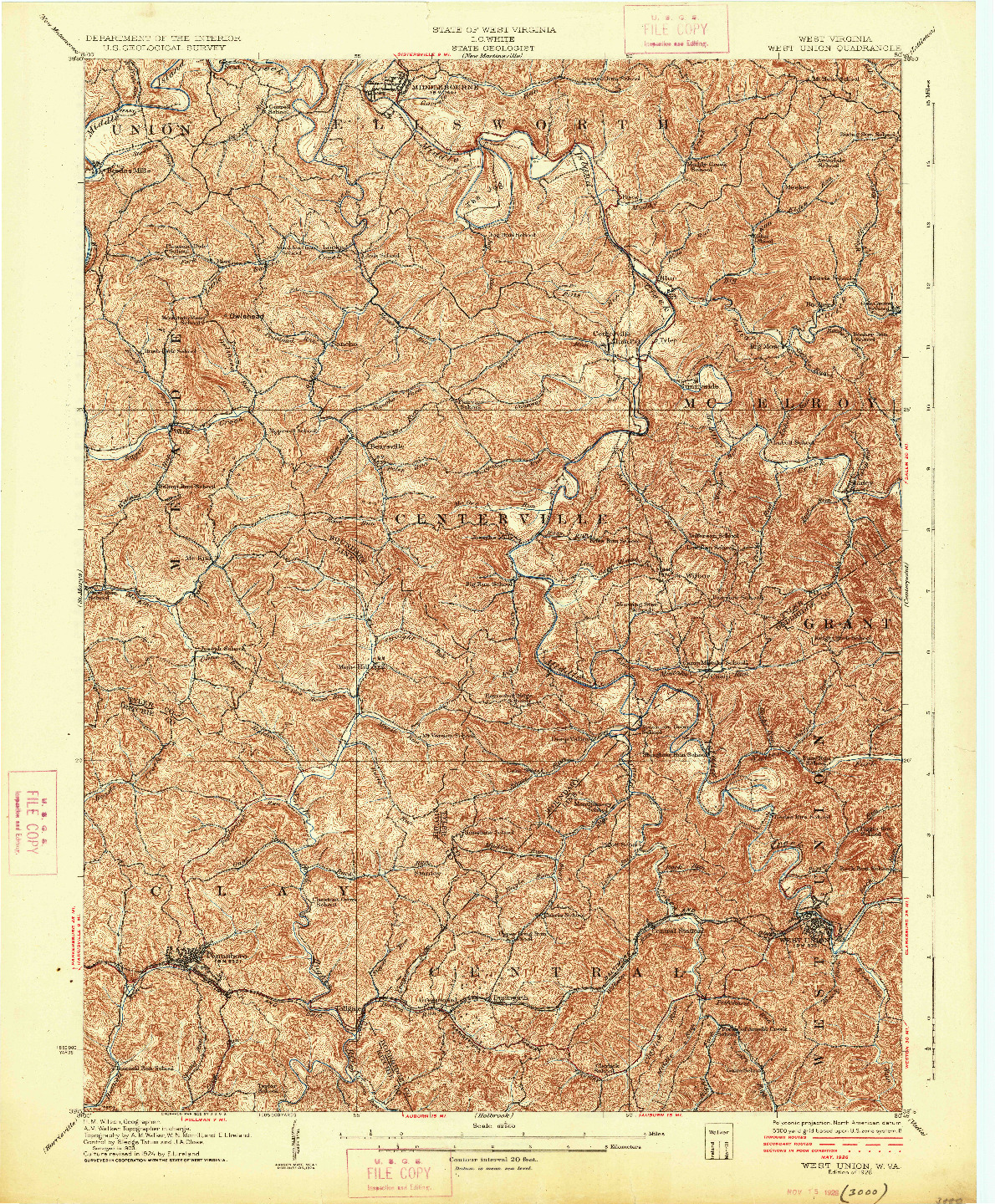 USGS 1:62500-SCALE QUADRANGLE FOR WEST UNION, WV 1926