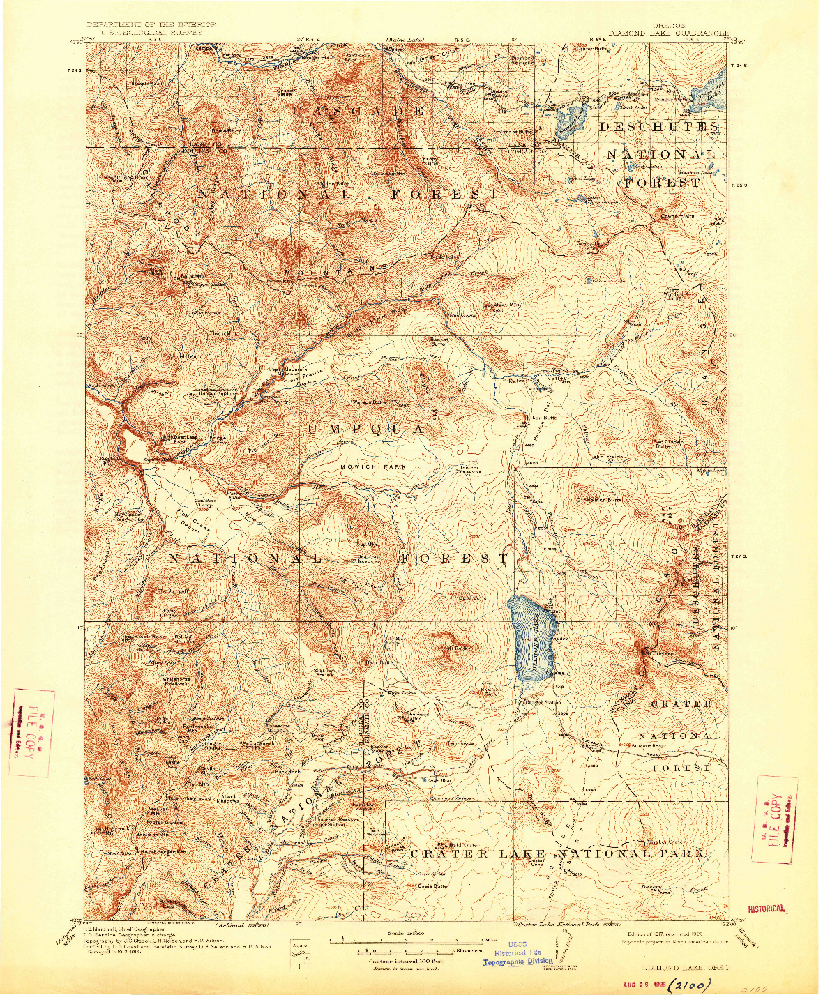 USGS 1:125000-SCALE QUADRANGLE FOR DIAMOND LAKE, OR 1917