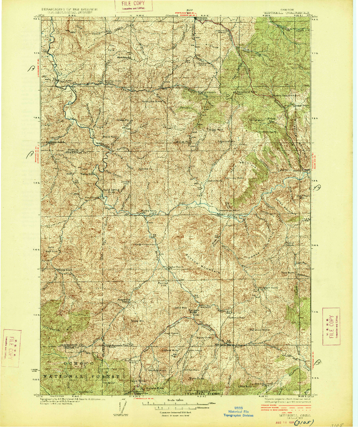 USGS 1:125000-SCALE QUADRANGLE FOR MITCHELL, OR 1926