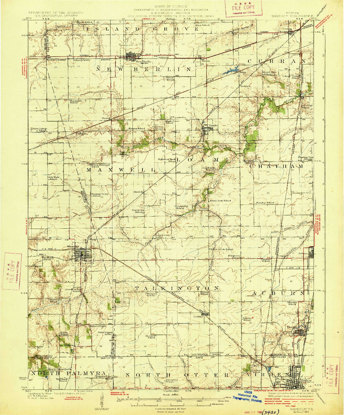 USGS 1:62500-SCALE QUADRANGLE FOR WAVERLY, IL 1926