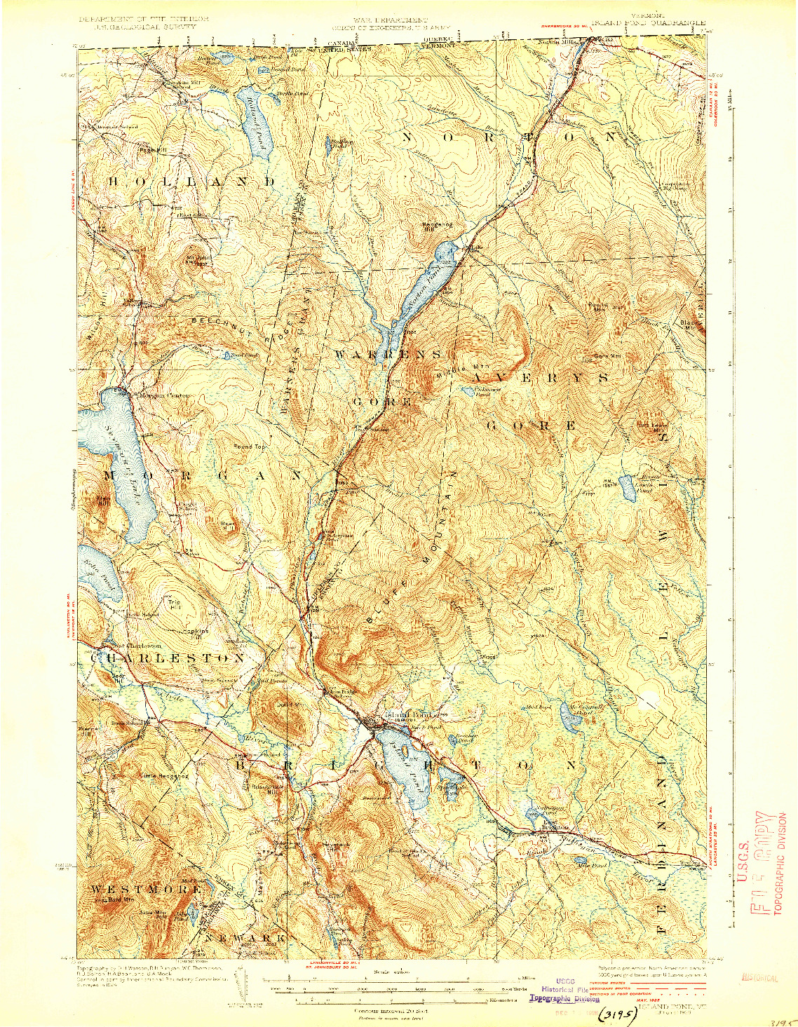 USGS 1:62500-SCALE QUADRANGLE FOR ISLAND POND, VT 1926