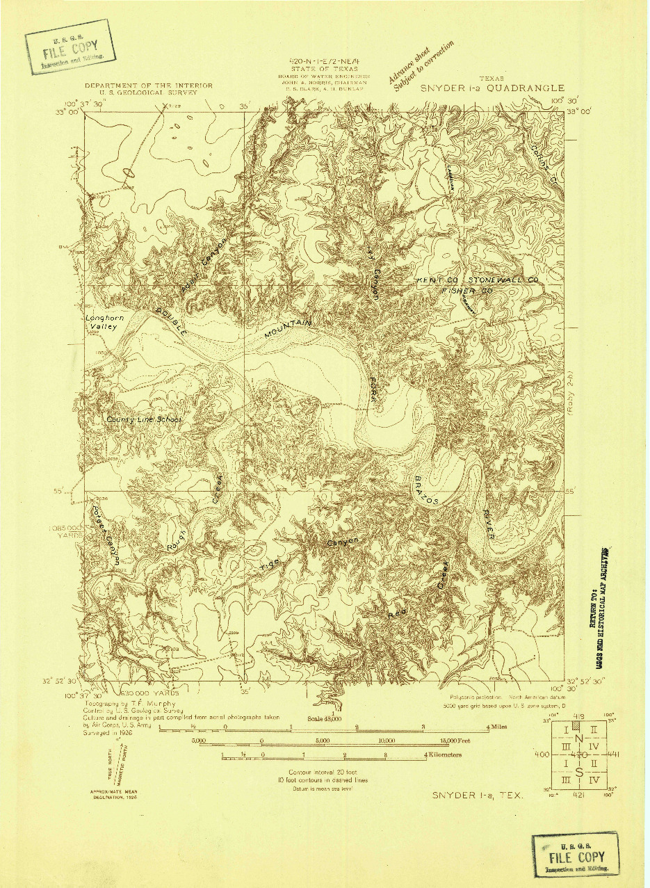 USGS 1:48000-SCALE QUADRANGLE FOR SNYDER 1-A, TX 1926