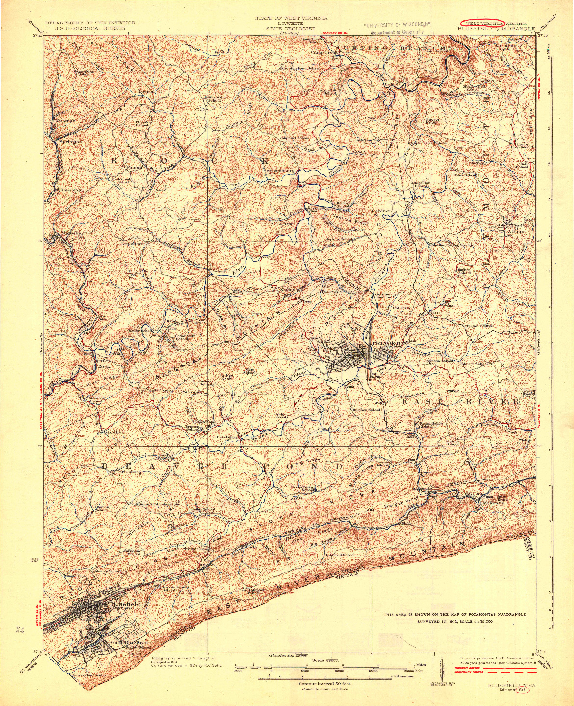 USGS 1:62500-SCALE QUADRANGLE FOR BLUEFIELD, WV 1926