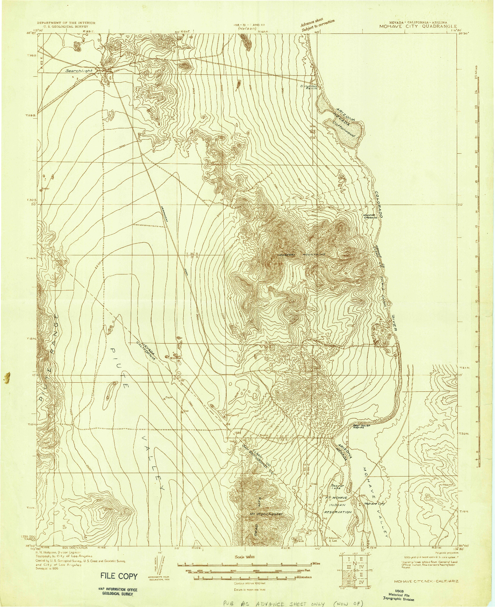 USGS 1:96000-SCALE QUADRANGLE FOR MOHAVE CITY, NV 1926
