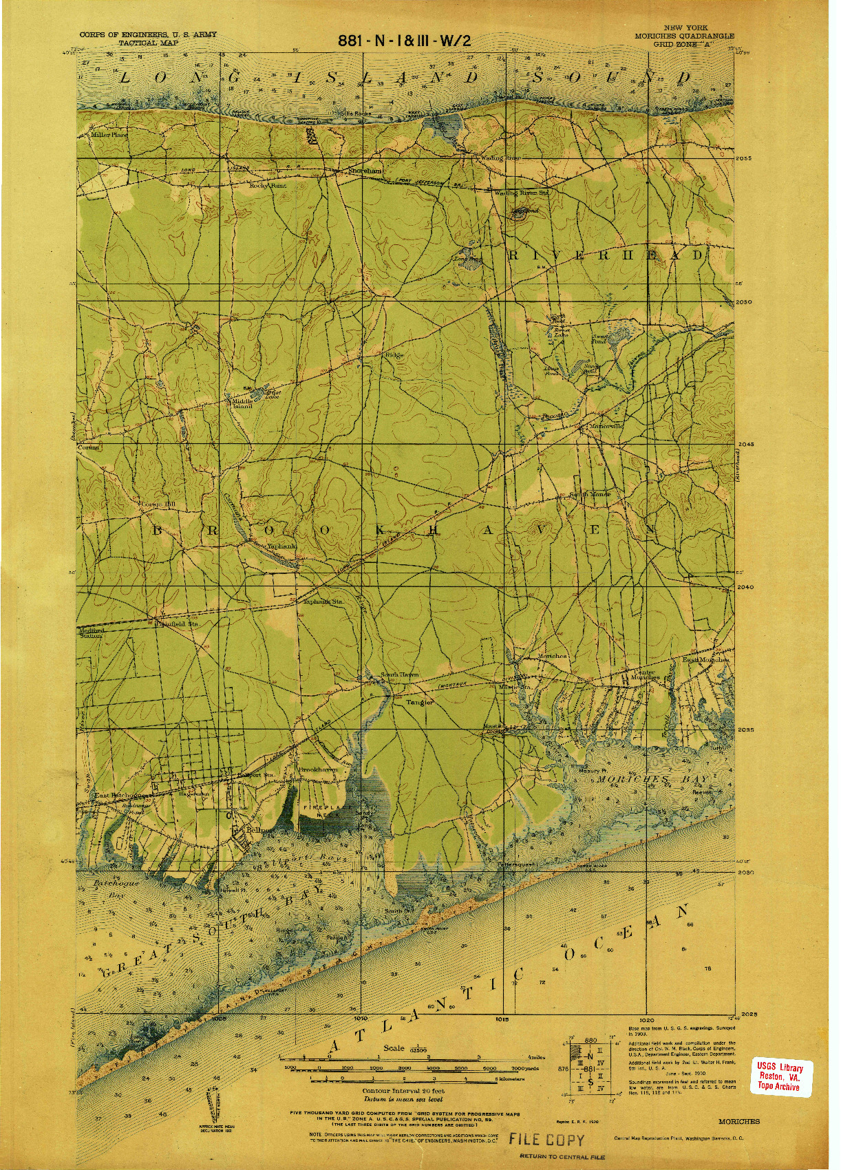 USGS 1:62500-SCALE QUADRANGLE FOR MORICHES, NY 1926
